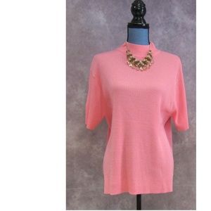 NEW Kobe Woman Pink Short Sleeve Rib Knit Sweater